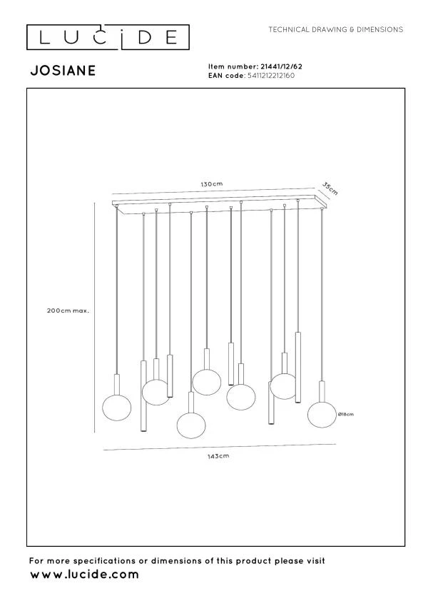 Lucide JOSIANE - Hanglamp - 7xG9 ,5xGU10M- Zwart - technisch
